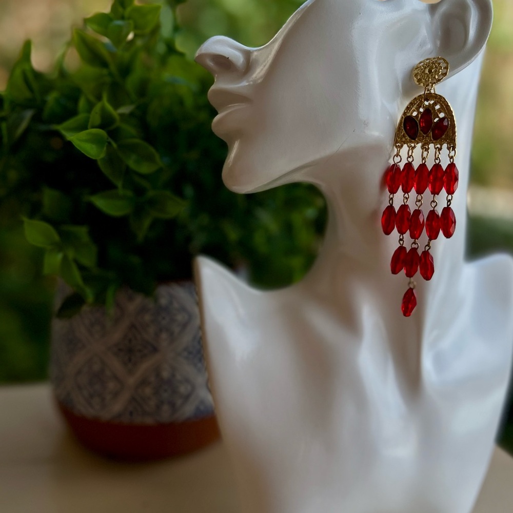 Boho Red Crystal Chandelier Earrings
